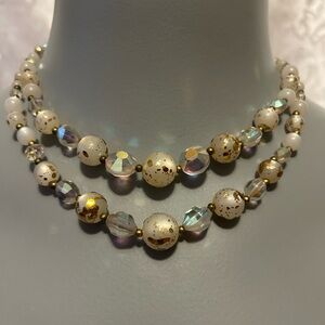 Vintage Beaded Double-Strand Necklace, Silver-tone Hook Closure